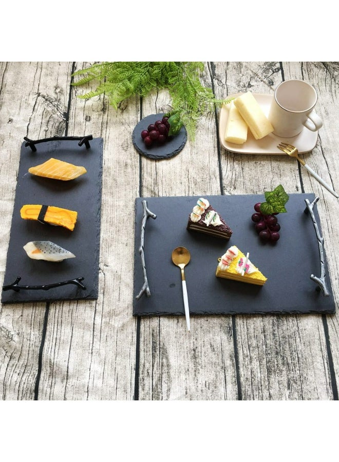 FUKE Slate Cheese Board 30*20 cm with Handle Charcuterie Boards Natural Slate Stone Plate Tray, Gourmet Serving Platter for Meats, Fruits, Parties, Appetizers - Image 3